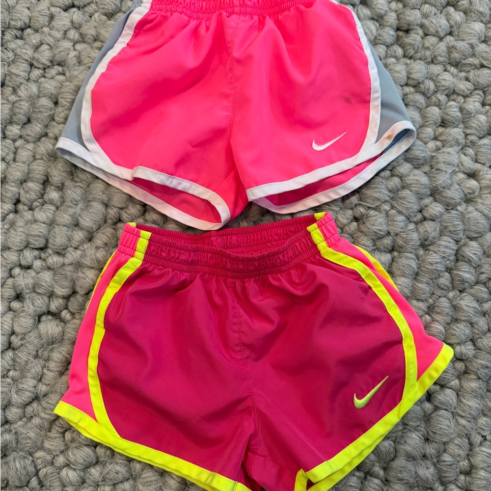 Nike Girls' Neon Pink Athletic Shorts with Yellow Trim